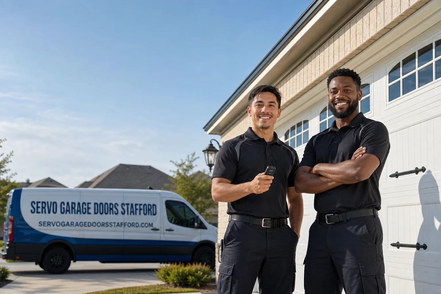 Servo Garage Doors Stafford garage door service vehicle and crew in Stafford, TX